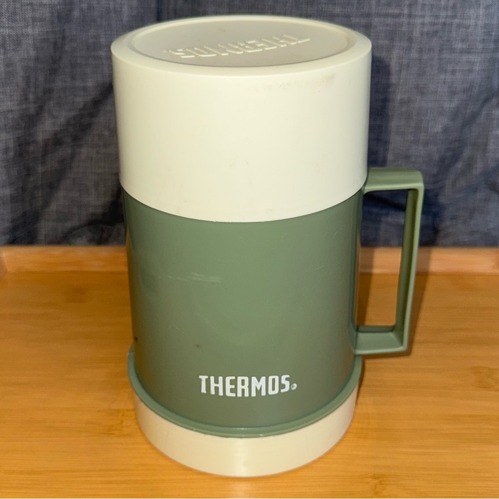Vintage Thermos Green and Cream Insulated
